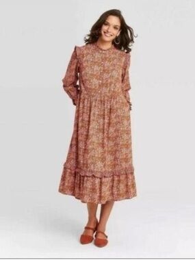 Universal Thread Dress Large Prairie Target Orange Floral Farmcore Country NWOT